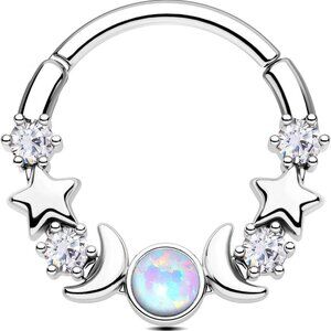 Moon Phase Septum Ring Stainless Steel 16G Opal Daith Jewelry for Women